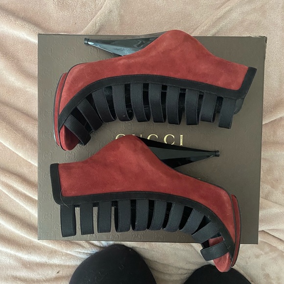 Gucci suede colorblock bootie heel sandals 37 - Picture 6 of 11